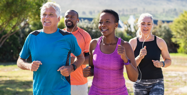 group of active people out for a run on a sunny day